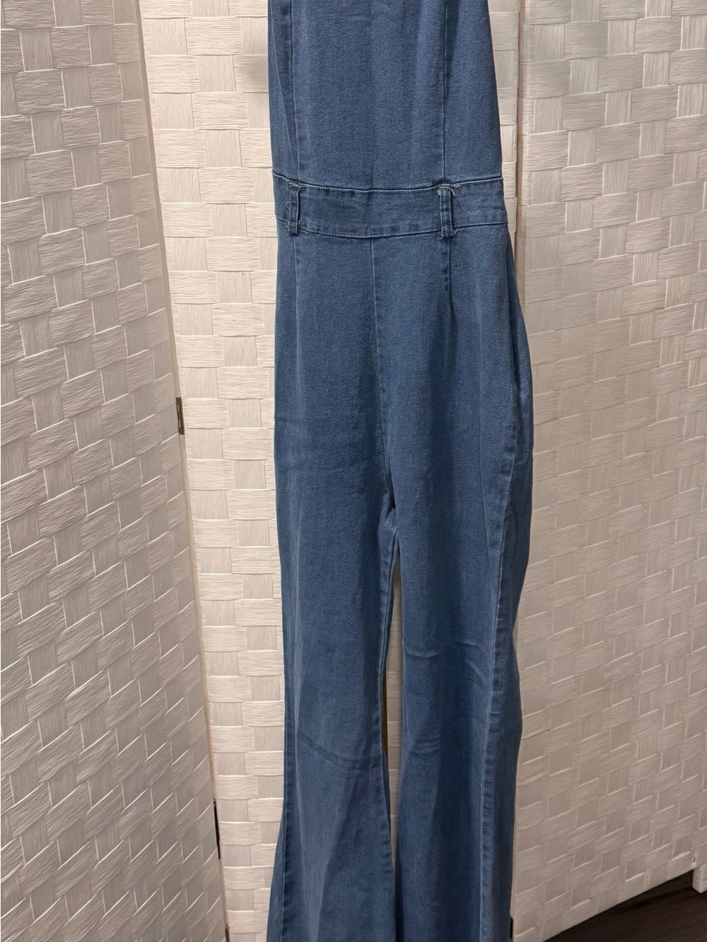 High-Rise Blue Denim Flared Women’s Jumpsuit